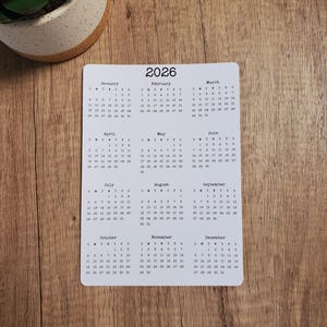 Year At A Glance Calendar Sticker | 2026, 2027, or 2028 | Start On Any Month | For Planners and Journals  | Matte Finish, 5" x 7"