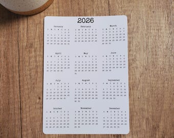 Year At A Glance Calendar Sticker | 2026, 2027, or 2028 | Start On Any Month | For Planners and Journals  | Matte Finish, 5" x 7"