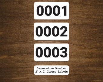 Consecutive Number Labels | Inventory And Tracking Stickers | Small Business 2" x 1"  Glossy Paper Labels