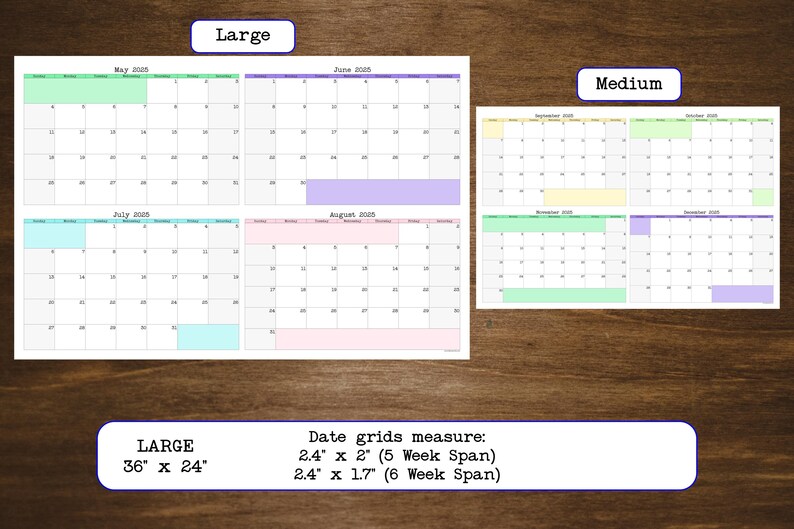 Large 4-month Wall Calendar Starting on Any Month | 36