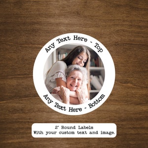Custom round stickers with your text and image. | Use for wedding announcements, voting, memorial, or other events.  | 2" Round Labels