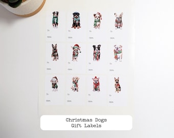 Christmas Dogs Gift Labels | Holiday Gift Tags | Present Stickers