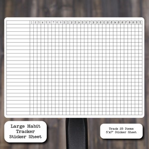 Large Habit Tracker Sticker | Track Up To 25 Items | Matte Finish | 7" x 5" Sticker