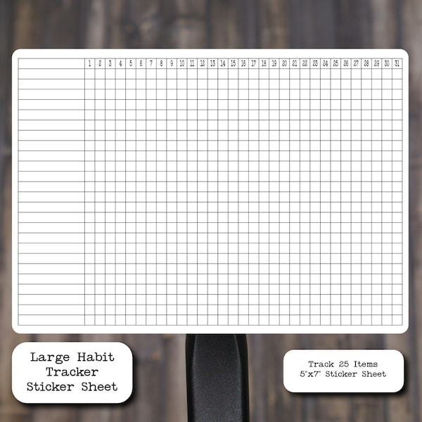 Large Habit Tracker Sticker | Track Up To 25 Items | Matte Finish | 7" x 5" Sticker