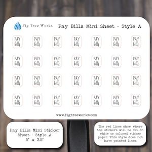 Pay Bills Tracker Stickers | Bill Due Stickers for Planners, Journals and Notebooks | Style A, Mini Sheet