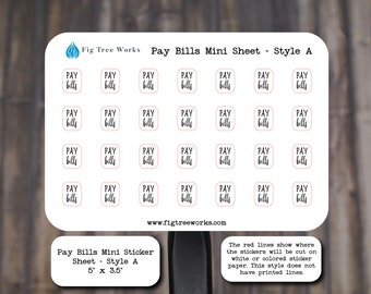 Pay Bills Tracker Stickers | Bill Due Stickers for Planners, Journals and Notebooks | Style A, Mini Sheet