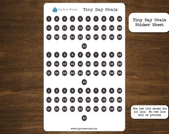 Tiny Day Ovals Sticker Sheet | Day Numbers Planner Stickers | Kiss Cut, Matte Finish
