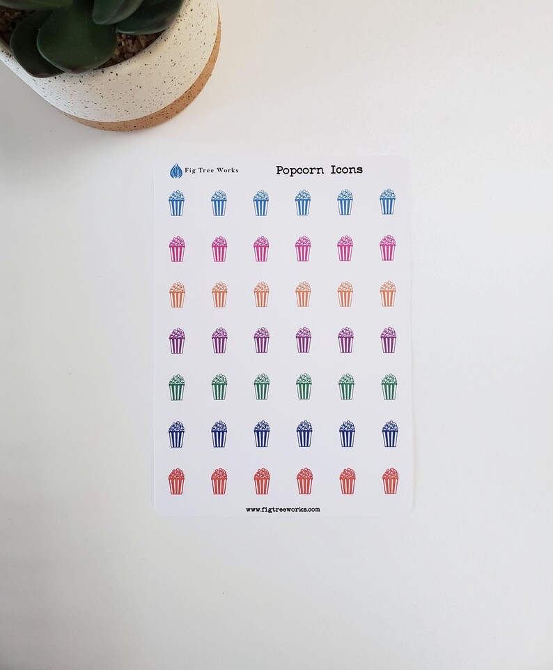 Popcorn Planner Stickers | Movie Night Icons | Kiss Cut, Matte Finish ...