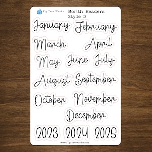 Month Header Planner Stickers  | Month Names Sticker, Kiss Cut, Matte Finish | Style D