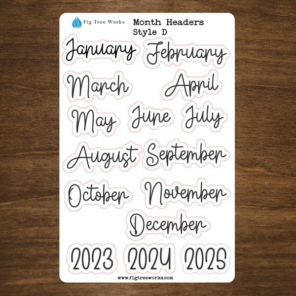 Month Header Planner Stickers  | Month Names Sticker, Kiss Cut, Matte Finish | Style D