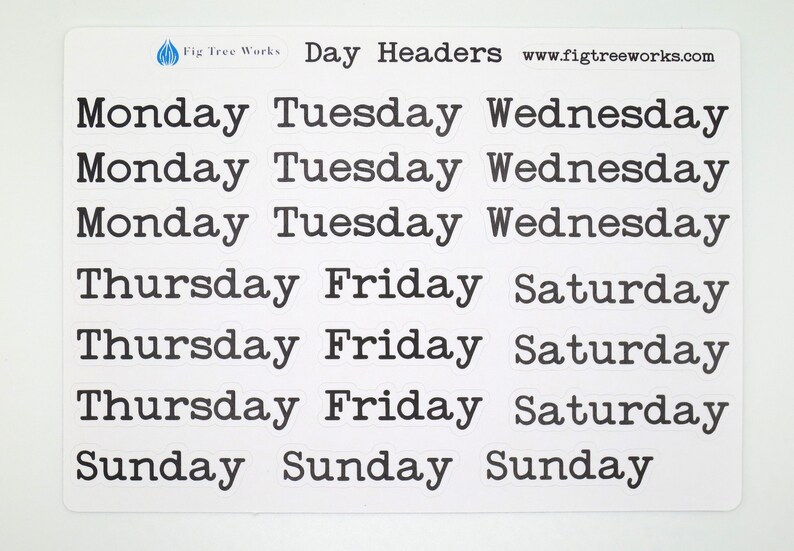 Days of the Week Header Planner Stickers | Weekday Name Sticker, Kiss ...