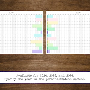 May include: Two printable calendar pages, one for 2025 and one for 2026. Each page has a grid with days of the week and dates. The calendars are available for 2024, 2025, and 2026. Specify the year in the personalization section.