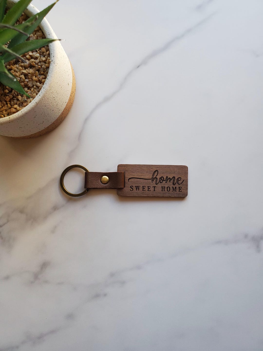 Home Sweet Home Engraved Rectangular Keychain | Natural Black Walnut ...
