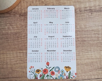 Wildflowers Calendar Magnet 4" x 6" Start On Any Month | Year at a Glance Magnet Calendar for Fridge | Glossy Finish