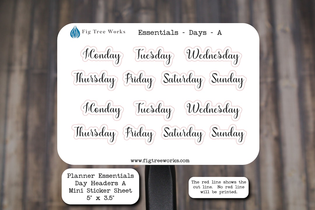 Day Name Headers Mini Sticker Sheet | Weekday Name Sticker, Kiss Cut ...