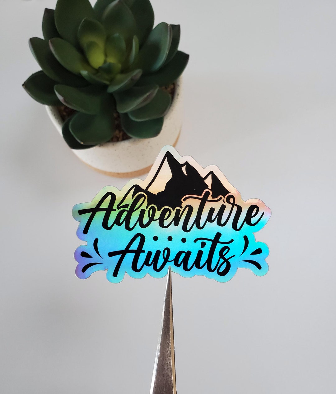 Adventure Awaits Holographic Vinyl Sticker | Die Cut, Glossy Vinyl | 3 ...