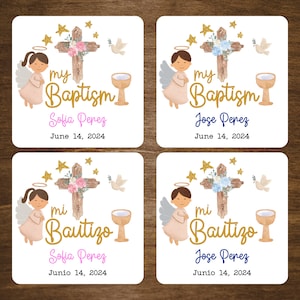 Baptism Stickers For Boy or Girl | 2&quot; x 2&quot;  Square Labels | Personalized Baptism Stickers | Bautizo | English and Spanish