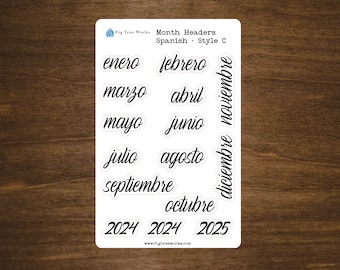Spanish Month Header Planner Stickers | Matte Kiss Cut, Style C
