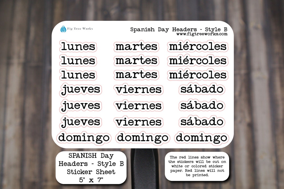 Spanish Days of the Week Header Planner Stickers | Kiss Cut, Matte ...