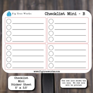 Checklist Mini Sticker Sheet  | To Do, Reminder, Tasks List | Kiss Cut, Matte Finish | Style B
