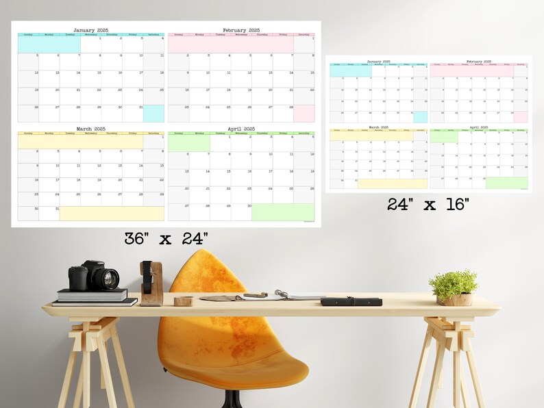 Large 4-month Wall Calendar Starting on Any Month | 36