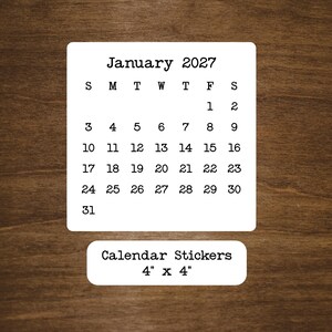 4" Square Calendar Stickers, Matte Planner Stickers, Start With Any Month image 2