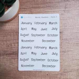 Month Stickers for Planners, Bullet Journals, Agendas | Two Stickers Per Month | Kiss Cut, Matte Finish | Style J