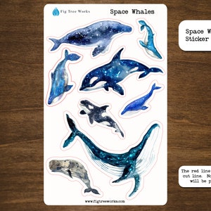 Space Whales Sticker Sheet | Planner and Journal Stickers | Decoration Stickers | Matte Finish