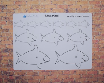 Shark Planner Stickers  | Happy Shark Sticker Sheet, Kiss Cut, Matte Finish | Planner Decoration