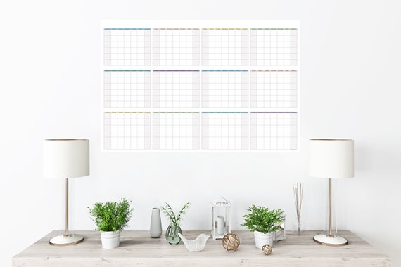 Large Undated Wall Calendar Annual Planner | Create Your Own Unique Monthly Planner | 36" x 24" or 24" x 16" | Physical Print Only