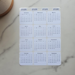 Micro Calendar Stickers for Planners and Journals | 2026, 2027 or 2028 | Mini Monthly Stickers, Die Cut, Matte Finish