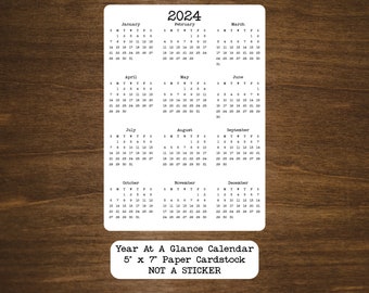 Year At A Glance Cardstock Calendar | 2024 - 2026 | Start On Any Month | NOT A STICKER  | White Paper Cardstock With Matte Finish | 5" x 7"