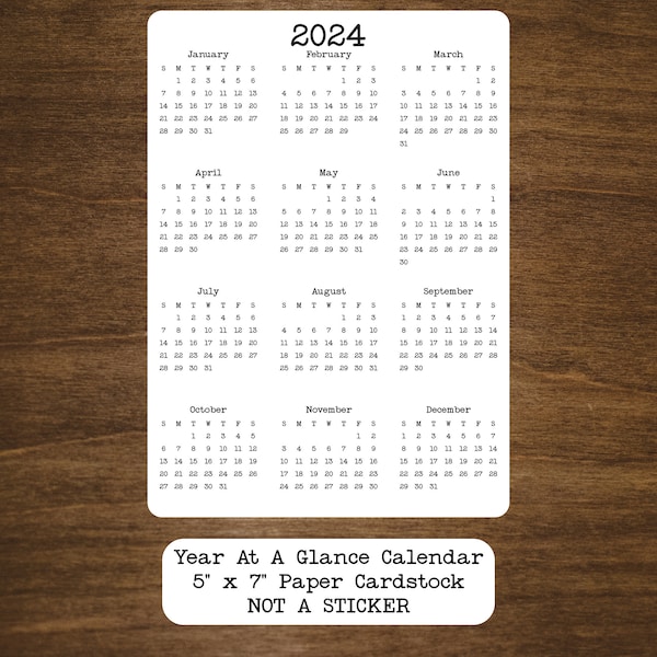 Year At A Glance Cardstock Calendar | 2024 - 2026 | Start On Any Month | NOT A STICKER  | White Paper Cardstock With Matte Finish | 5" x 7"