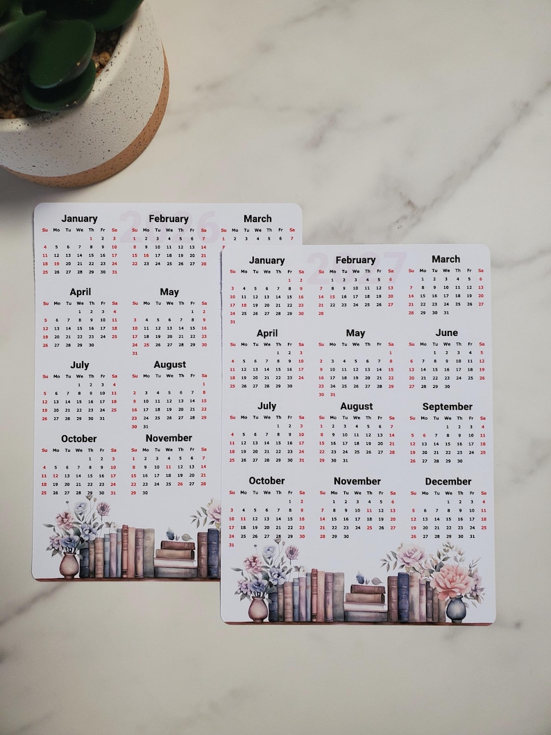 Year at A Glance Calendar Sticker With Books Design | Start on Any ...