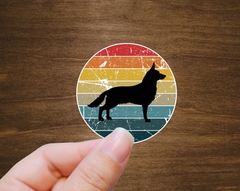 German Shepherd Standing Retro Background Sticker | Die Cut, Glossy, Vinyl | GSD Sticker