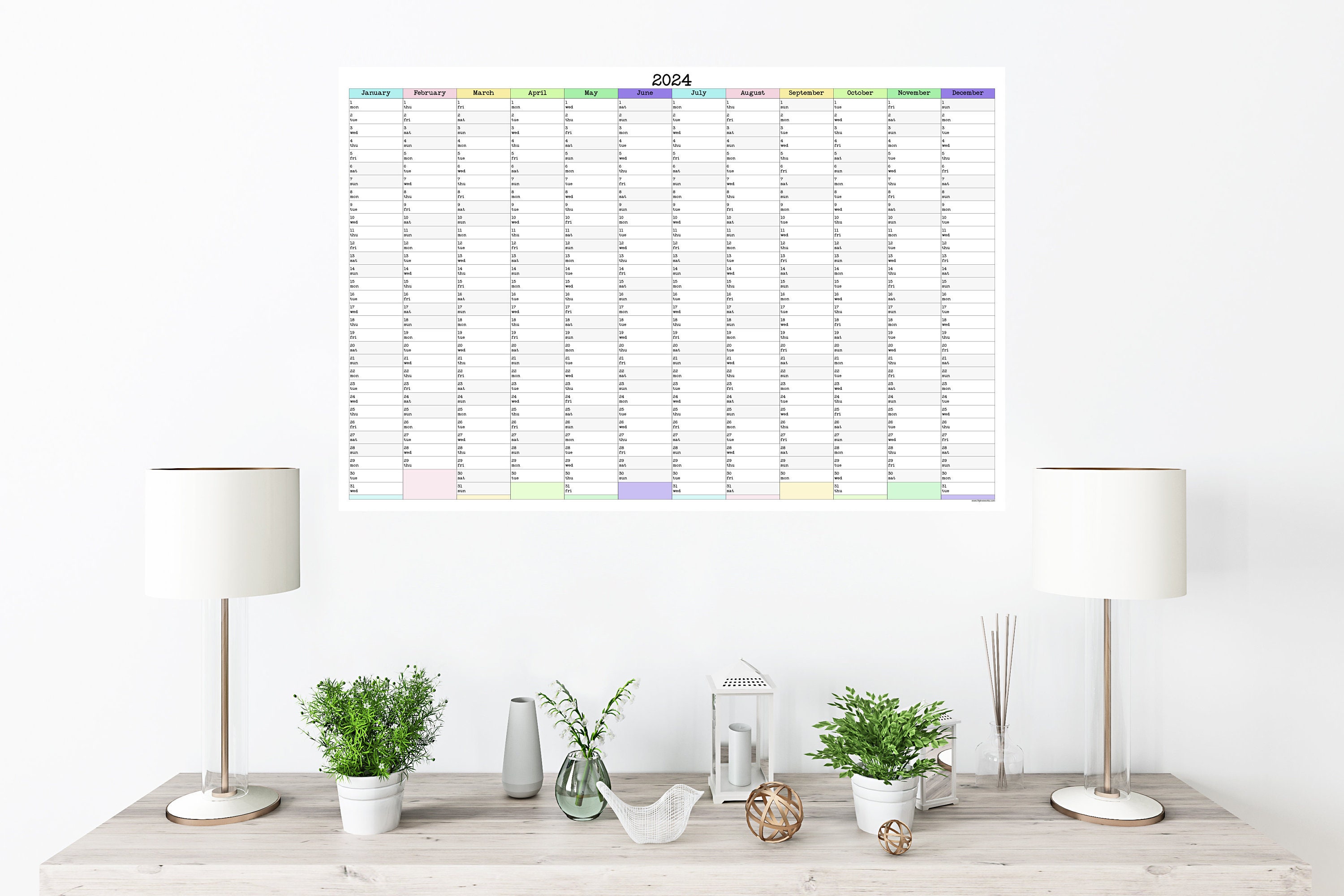 Minimalist Large Wall Calendar Starting On the Year and Month Of Your Choice | Wall Planner | 36" x 24" or 24" x 16" | Physical Print Only