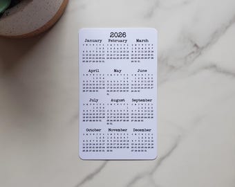 Small Year At A Glance Cardstock Calendar | 2026 - 2028 | Start On Any Month | NOT A STICKER  | White Cardstock | 3" x 5"
