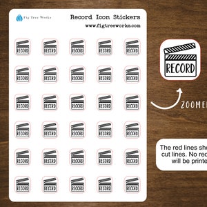Record Icon Label Stickers for Planners, Journals, and Notebooks | Kiss Cut, Matte Finish