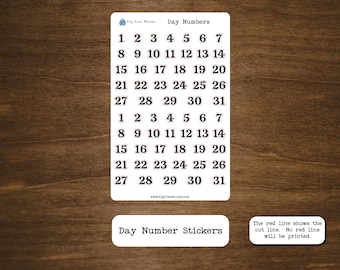 Day Number Stickers | Sheet Contains Two Sets | Date Sticker, Kiss Cut, Matte Finish | For Planners, Journals, Calendars