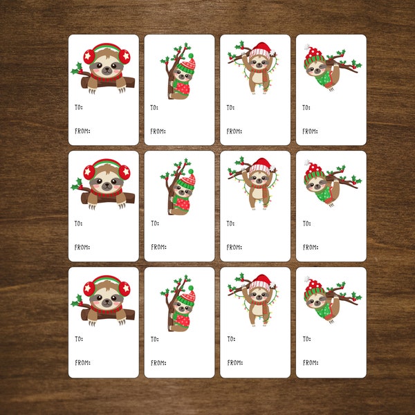 Sloths Christmas To From Stickers | Holiday Gift Tags | Sloths Gift Recipient Labels