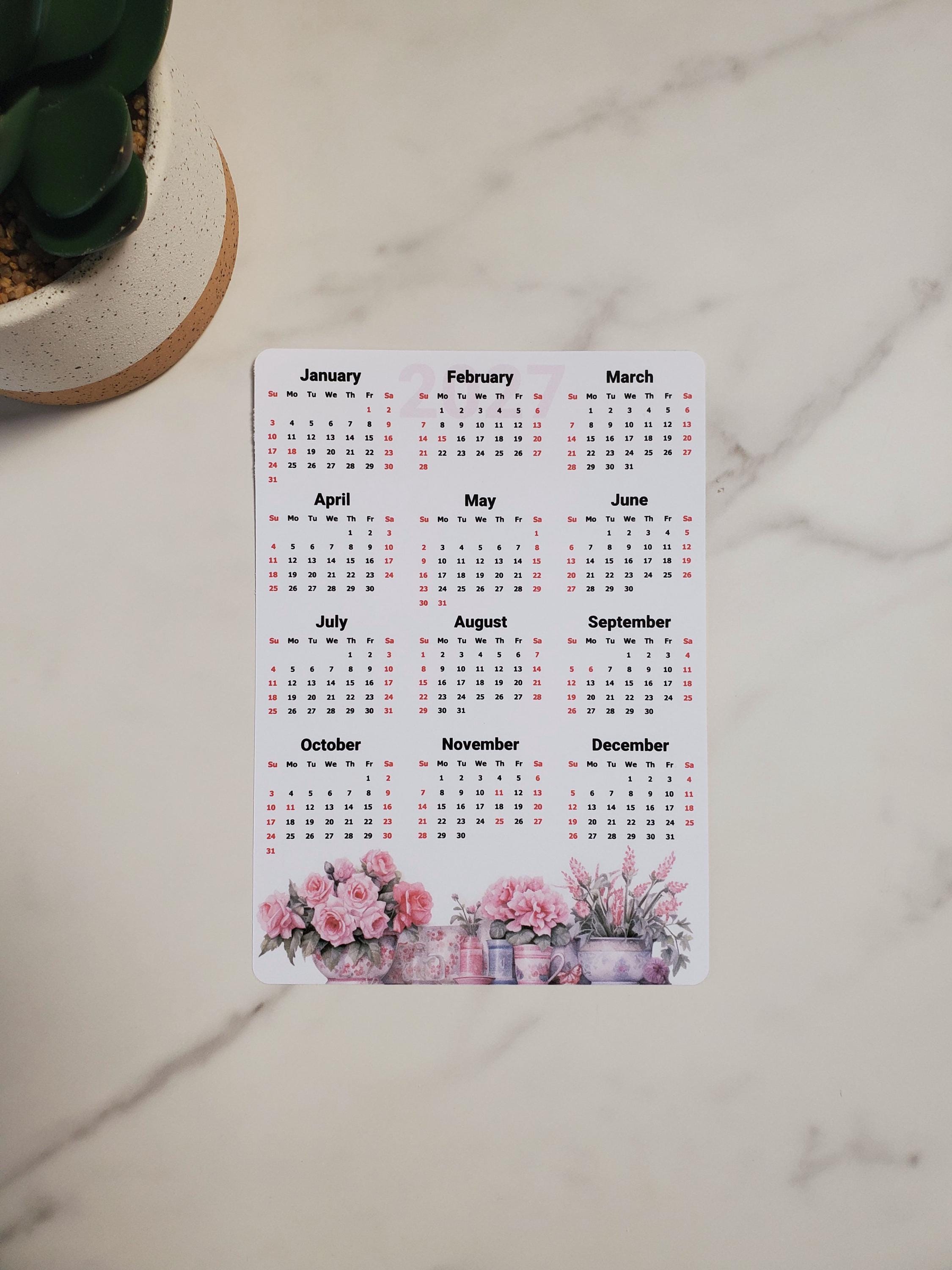 Year at A Glance Calendar Sticker With Watercolor Flowers Design ...