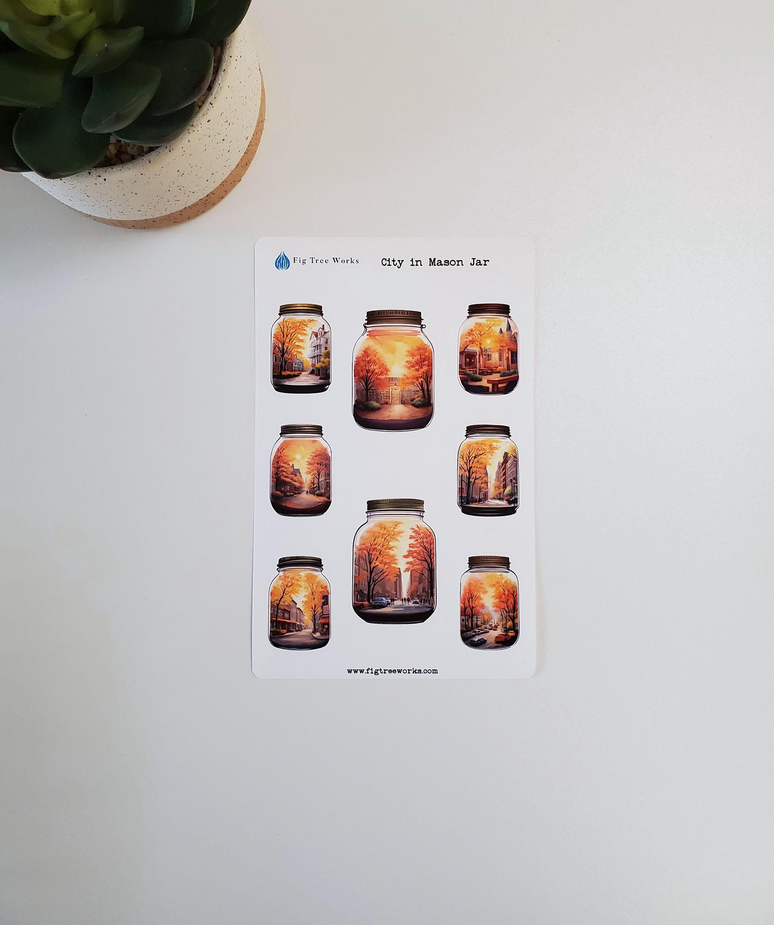 City in Mason Jar Sticker Sheet | Fall Aesthetic Stickers for Bujos ...
