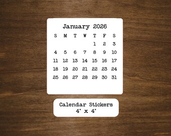 4" Square Calendar Stickers, Matte Planner Stickers, Start With Any Month