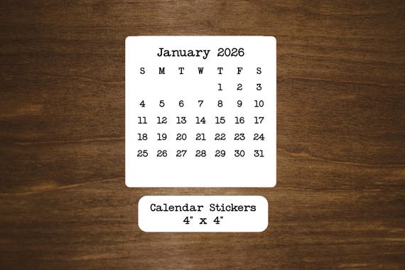 4" Square Calendar Stickers, Matte Planner Stickers, Start With Any Month