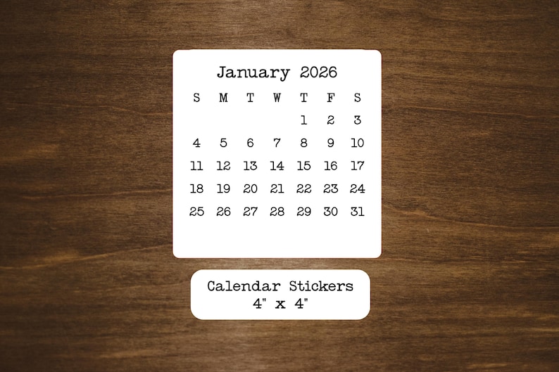 4" Square Calendar Stickers, Matte Planner Stickers, Start With Any Month image 1