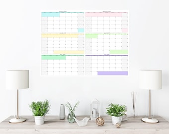 Large Six Month Wall Calendar Starting On Any Month | 32&quot; x 24&quot; | Physical Print Only | Two Quarter Calendar