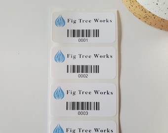 Custom Barcode Labels With Incrementing Numbers | Customize With Your Text Or Logo | Small Business 2" x 1"  Glossy Paper Labels