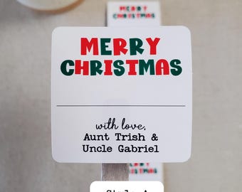 Merry Christmas Stickers | Personalized Stickers Labels | Custom Name Stickers | Christmas Gift Stickers | 2" x 2"  Square Glossy Labels