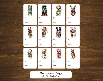 Christmas Dogs Gift Labels | Holiday Gift Tags | Present Stickers