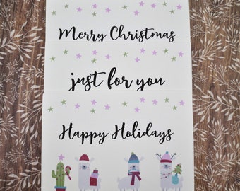 Llama Christmas Holiday Greeting Cards | Merry Christmas, Happy Holidays and Just For You Note Cards
